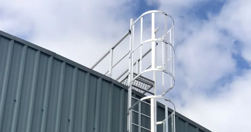 escalera de aluminio vertical con guardahombre